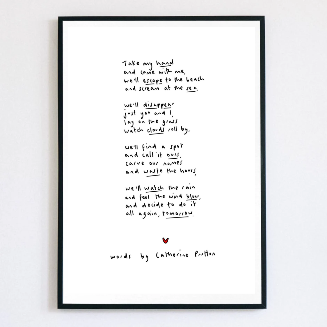 Take My Hand – Handwritten Poem Print Celebrating Love and Togetherness