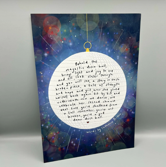 Disco Ball Illustrated Poem Print