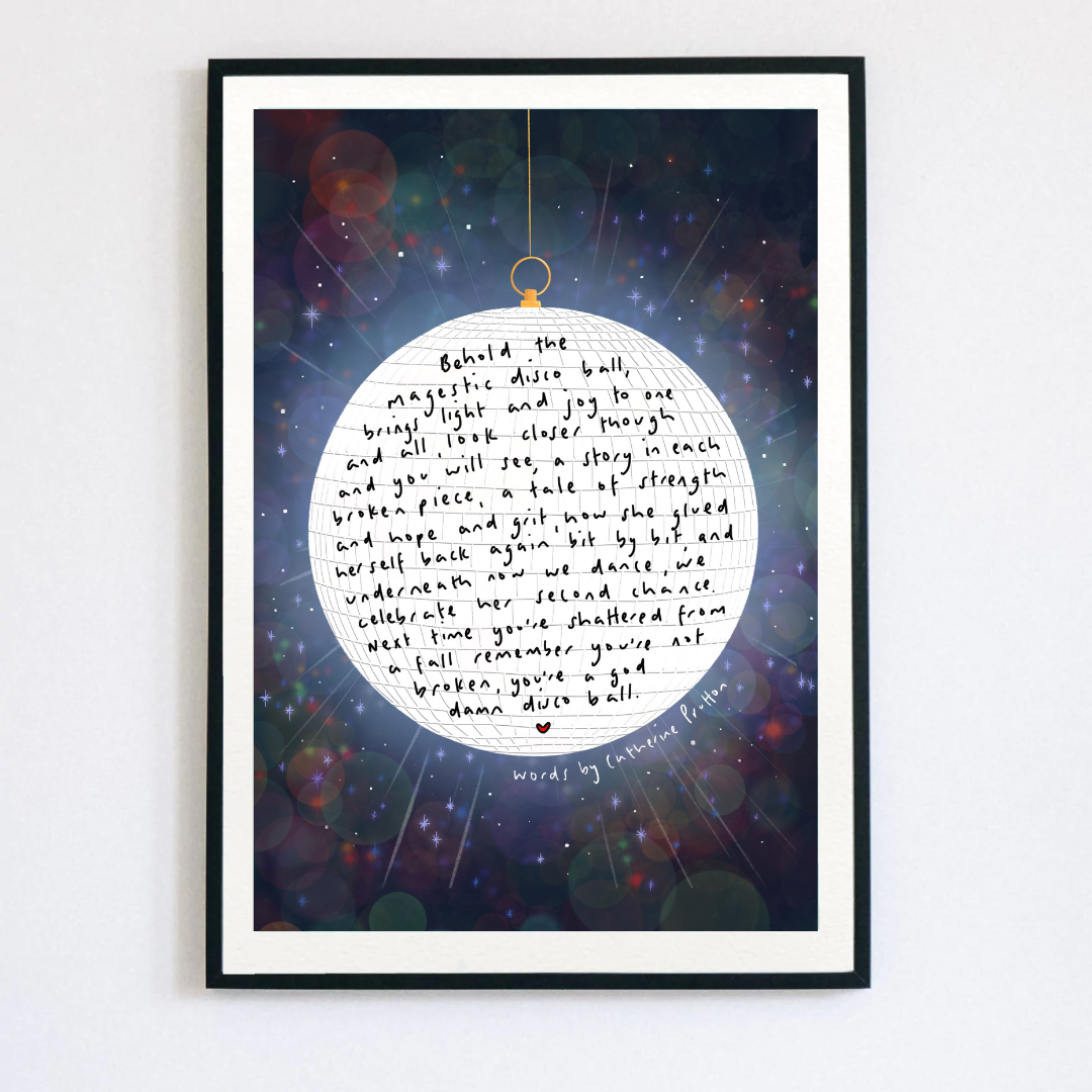 Disco Ball Illustrated Poem Print