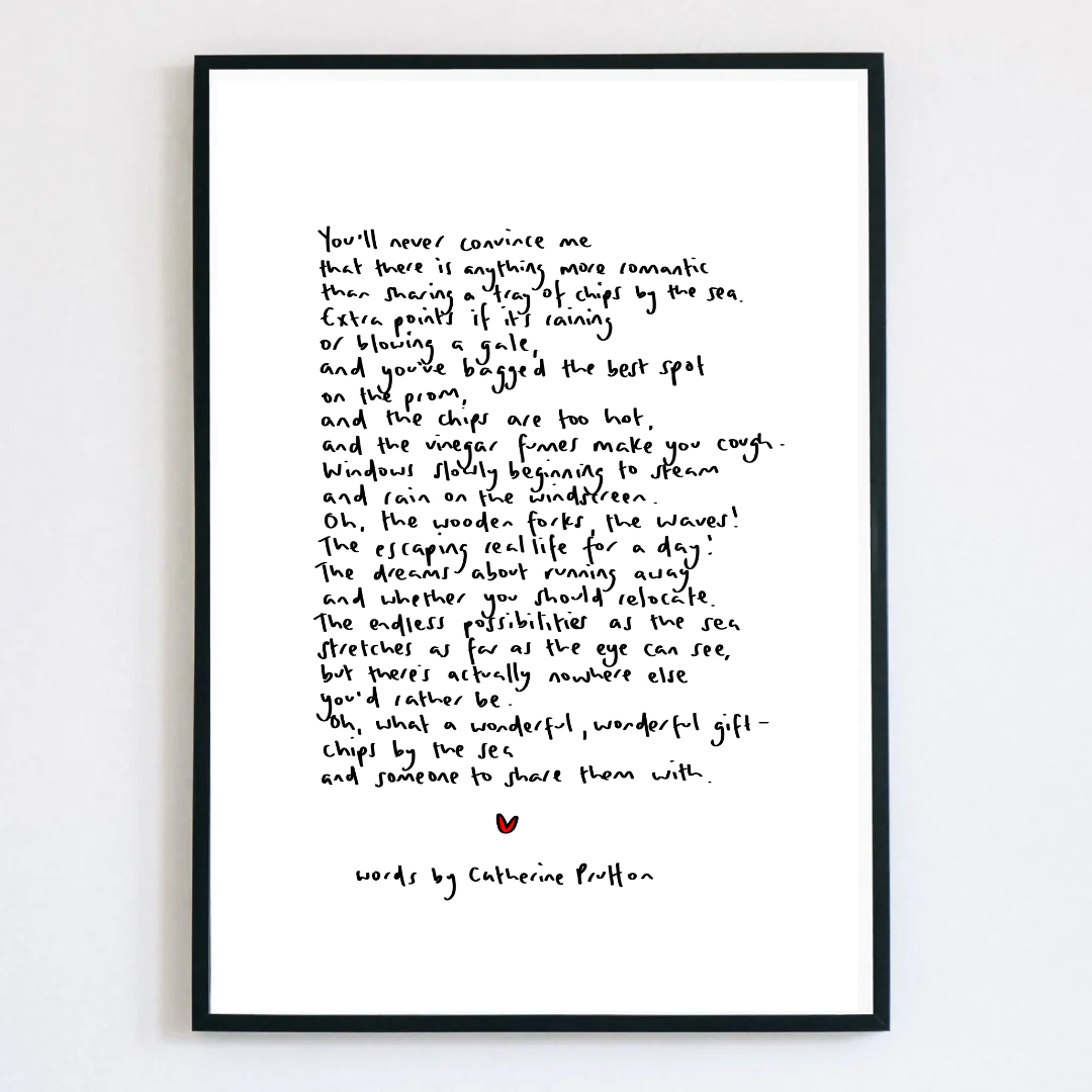 Chips by the Sea Handwritten Poem Print