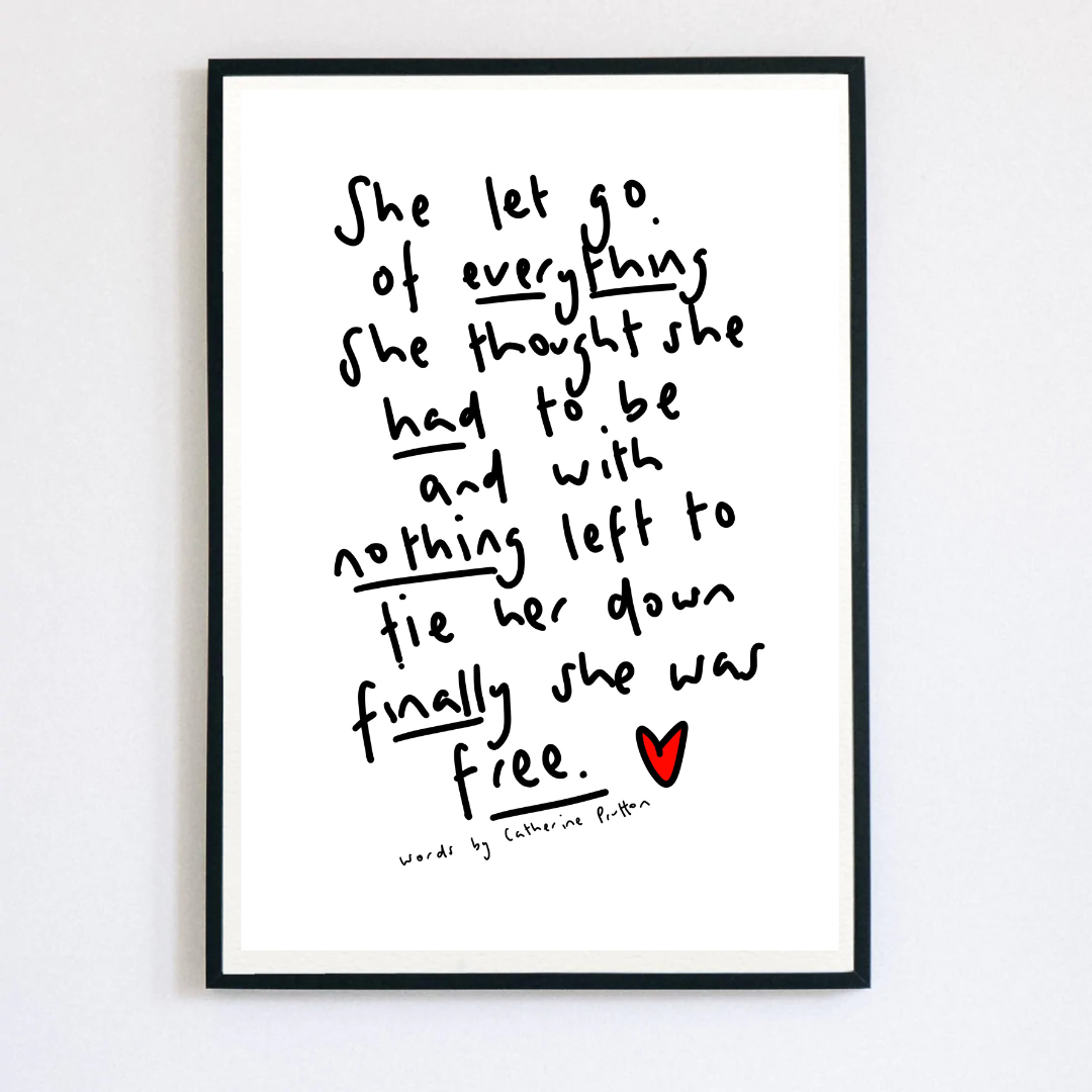 Large Letter Poem Print 'She Let Go'