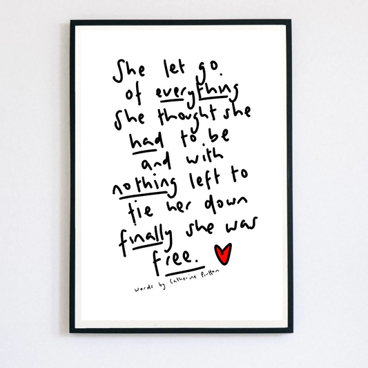 Large Letter Poem Print 'She Let Go'