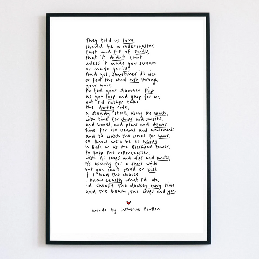 Rollercoaster – Handwritten Poem Print on Gentle, Lasting Love