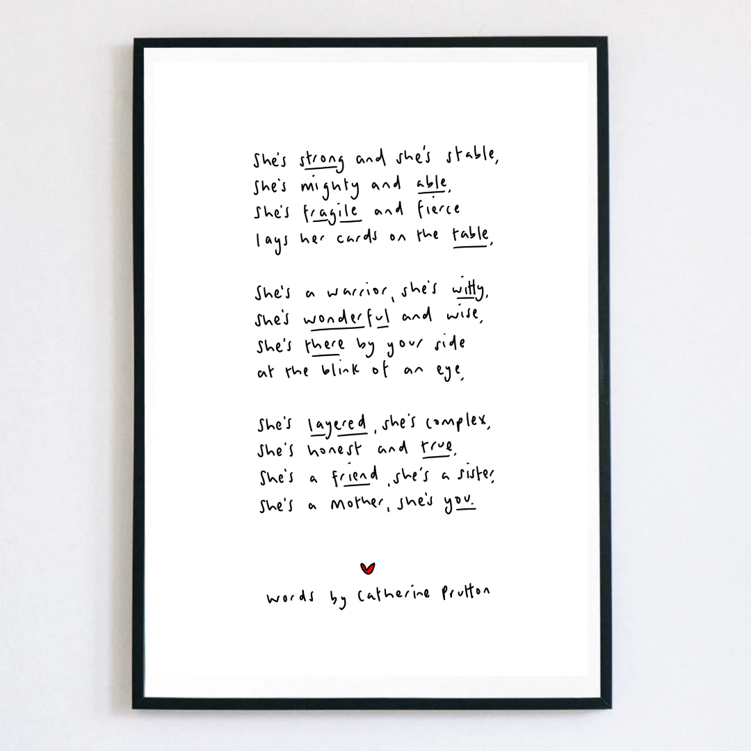 She – Handwritten Poem Print Celebrating Strength and Resilience