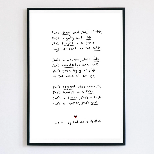 She – Handwritten Poem Print Celebrating Strength and Resilience