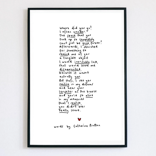 Where Did You Go? – Handwritten Poem Print Offering Comfort and Remembrance
