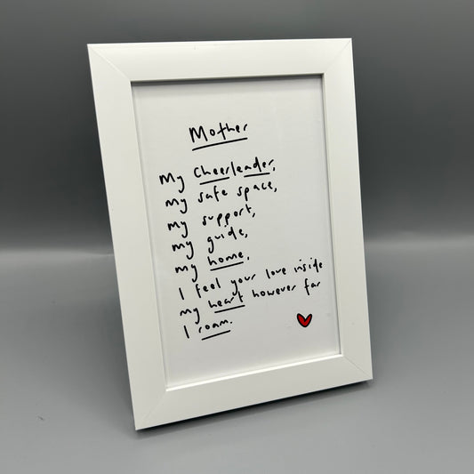 Framed Mother Poem – A6 Mini Print Gift for Mum