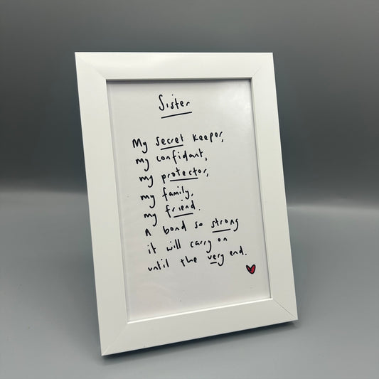 Framed Sister Poem – A6 Mini Print Gift for Sister